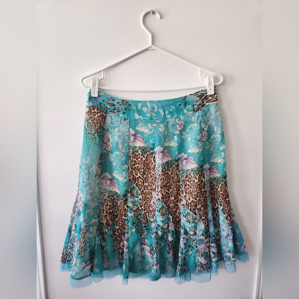 Floral and Leopard Print Skirt
